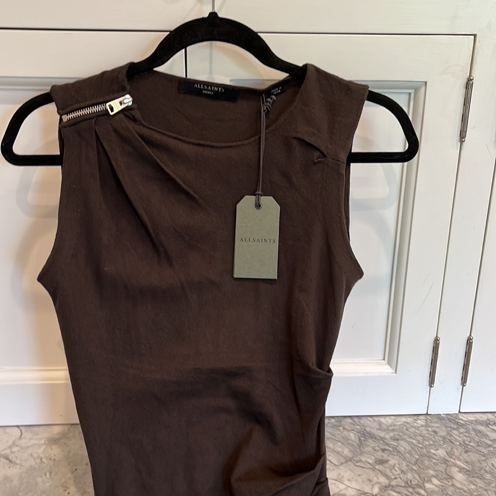 AllSaints Sleeveless Midi Dress in Dark Brown - Picture 2 of 3
